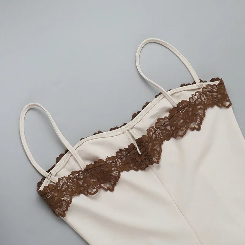 Lace Patchwork Spaghetti Strap Dress Mssaz Desses