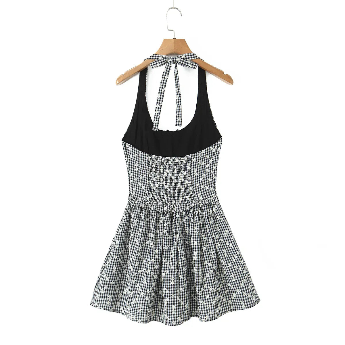 Gray Embroidery White Flower Bow Halter Mini Dress Mssaz Desses