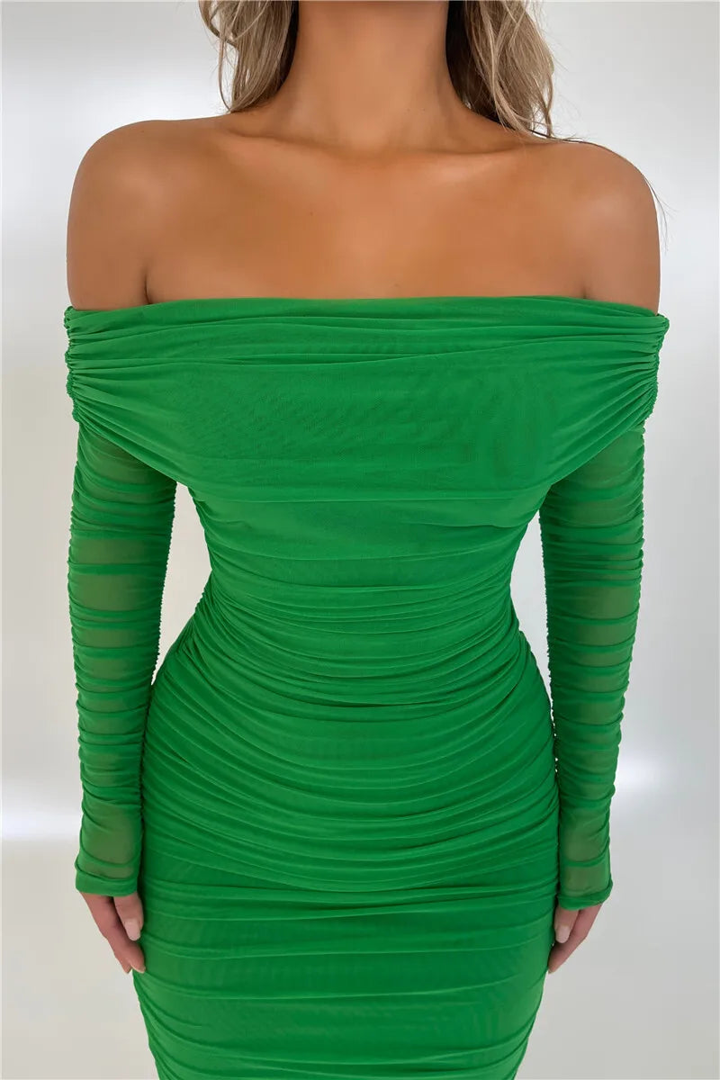Off-shoulder Slash Neck Solid Maxi Dress Mssaz Desses