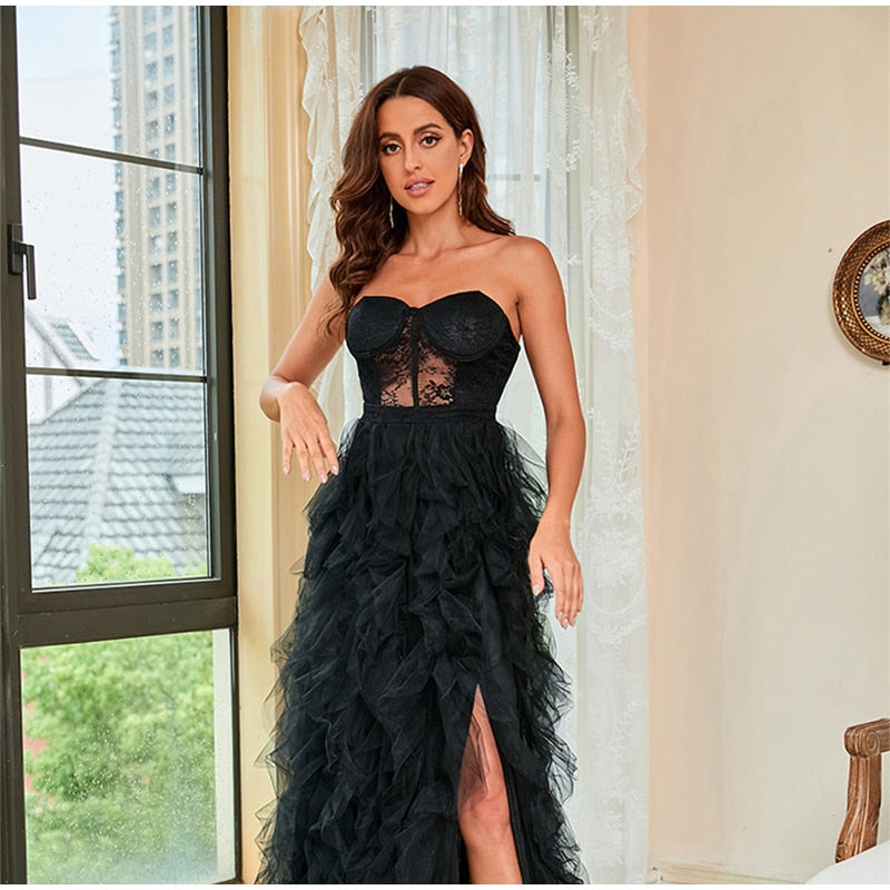 Lace Mesh Off Shoulder High Waist Evening Dress Mssaz Desses
