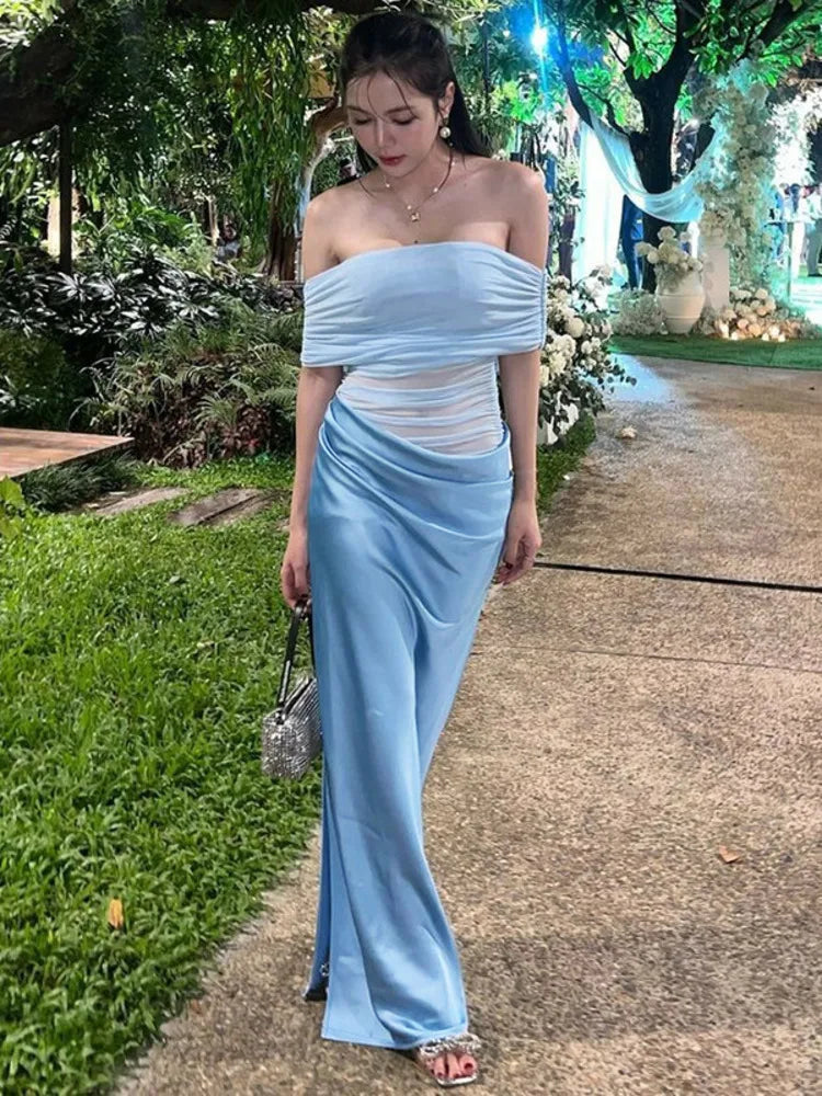 Off-the-Shoulder Strapless Backless Maxi Dress Mssaz Desses