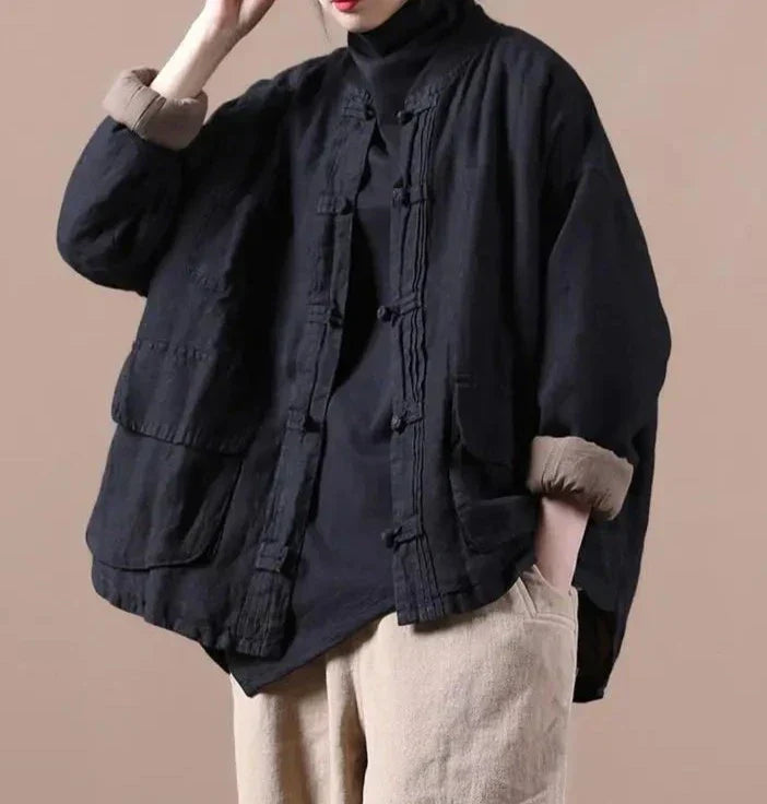 Quilted Ethnic Style Cotton And Linen Coat Mssaz Desses