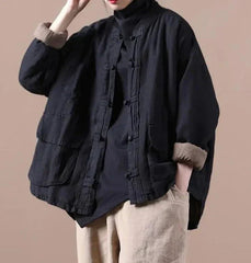 Quilted Ethnic Style Cotton And Linen Coat Mssaz Desses