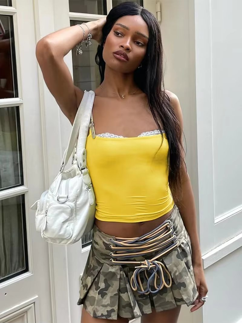 Street Sleeveless Lace Patchwork Camis Crop Tops Mssza