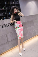 Mermaid Printed Split Style High Waist Slim Zipper Bag Hip Vintage All-match Skirt Mssza