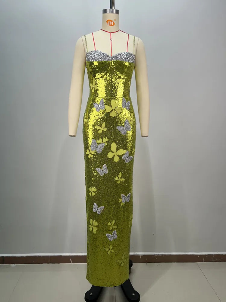 Mint Green Mesh Sequins Maxi Dress Mssaz Desses