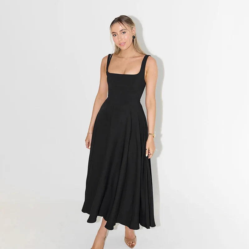 Black Maxi Dress Square Neck Spaghetti Straps Mssaz Desses