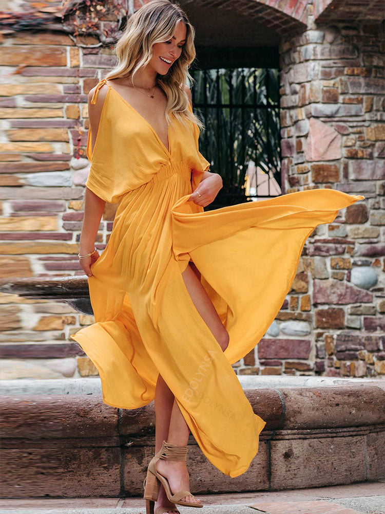Elegant Solid Color Beach Wear Maxi Dresses Mssaz Desses