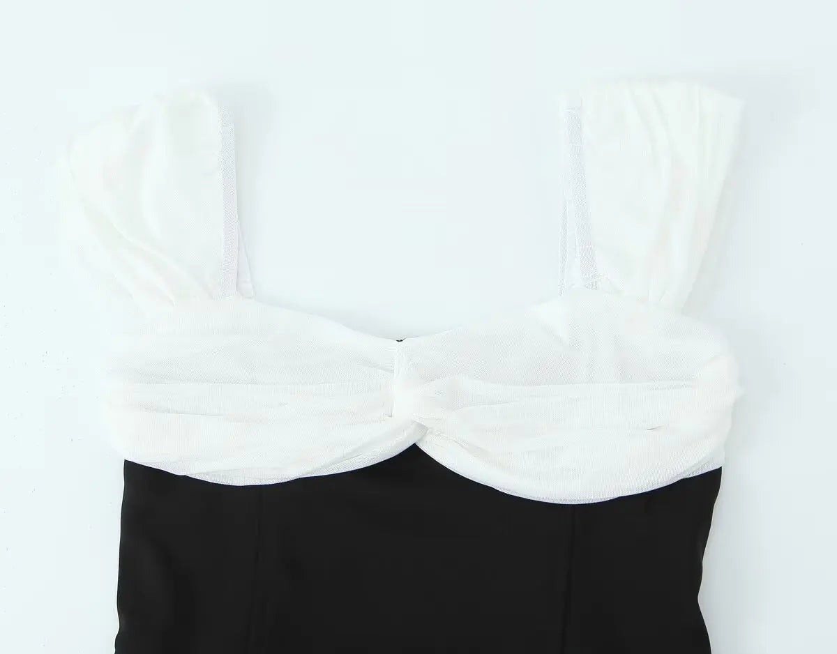 Contrast Slash Shoulder Elastic Back Mini Dress Mssaz Desses