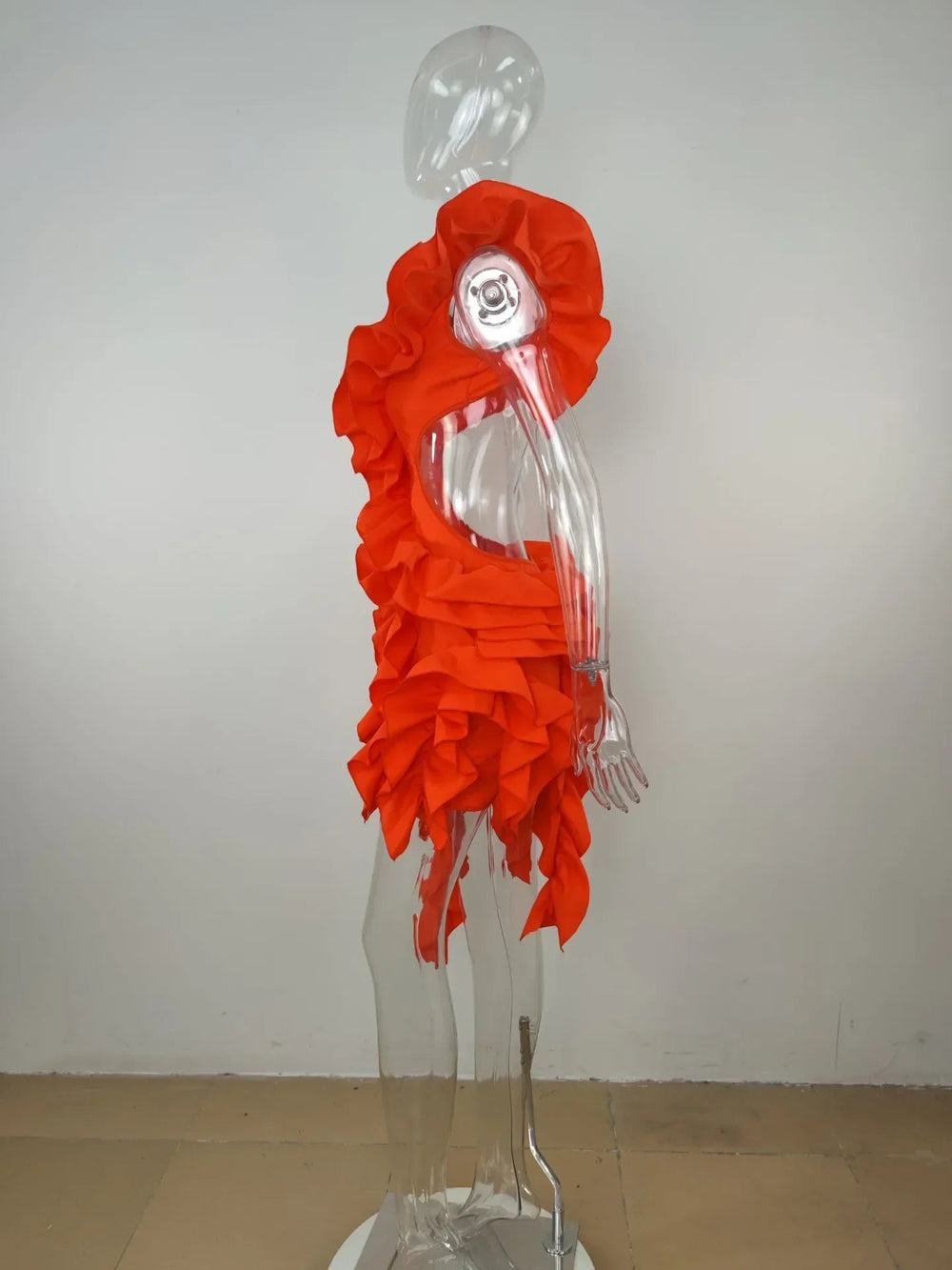 Short Party Dress Backless and Ruffled Mssaz Desses