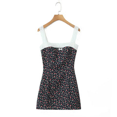 Flower Print Embroidery Lace Slash Collar Mini Dress Mssaz Desses