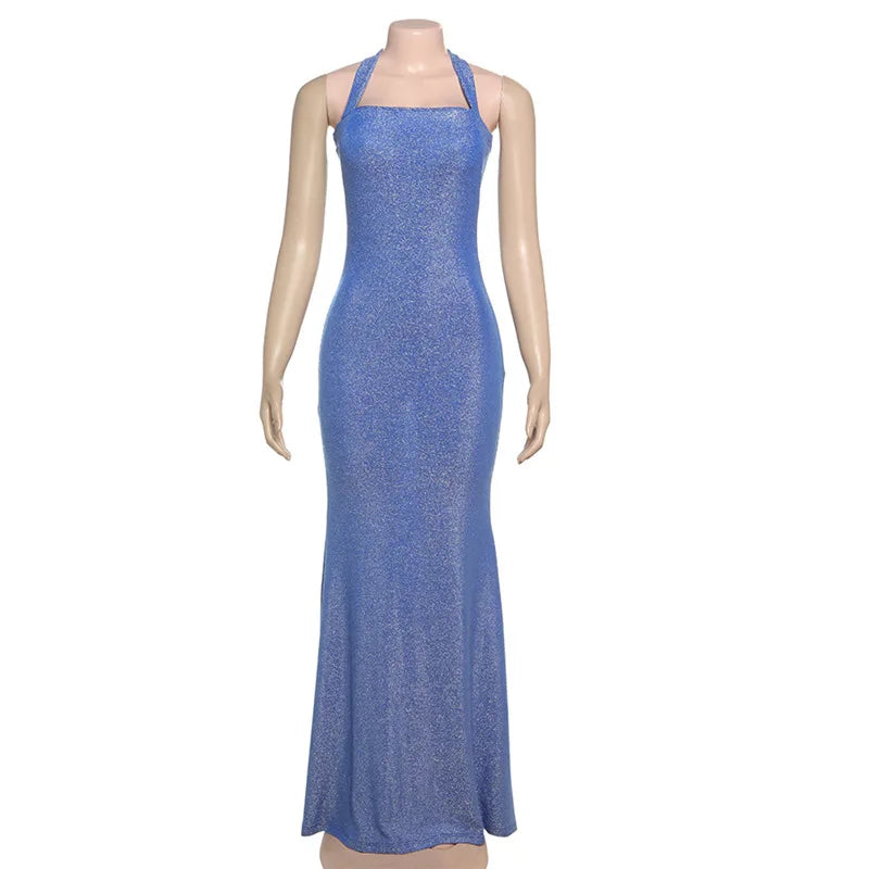 Halter Neck Bodycon Glittering Maxi Dress Mssaz Desses