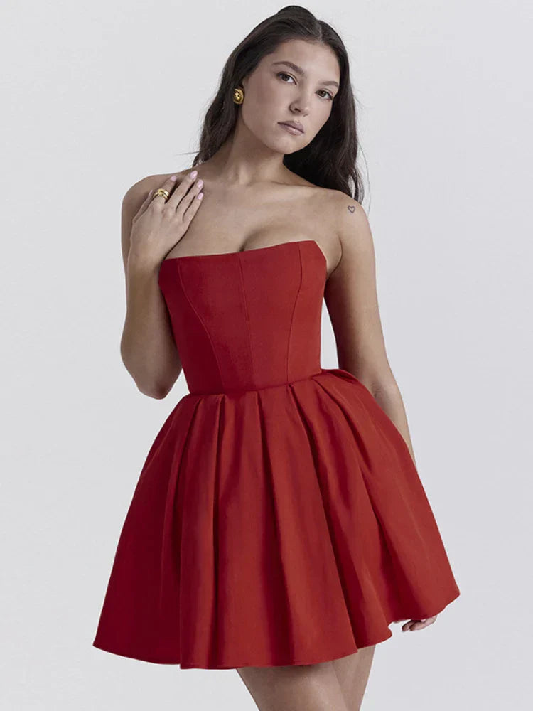 Elegant Strapless Corset A Line Solid Mini Dress Mssaz Desses