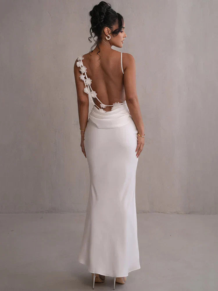 Floral Draped Open Back Spaghetti Strap Maxi Dress Mssaz Desses