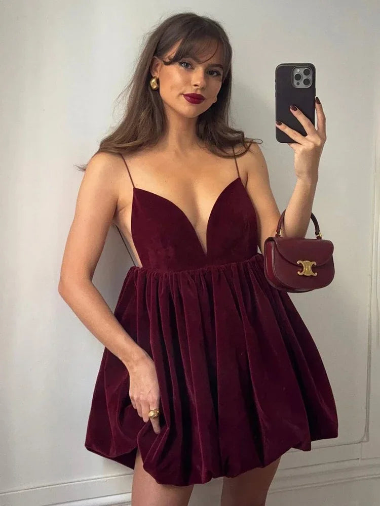 Velvet Deep V Neck Mini Lantern Dress Mssaz Desses