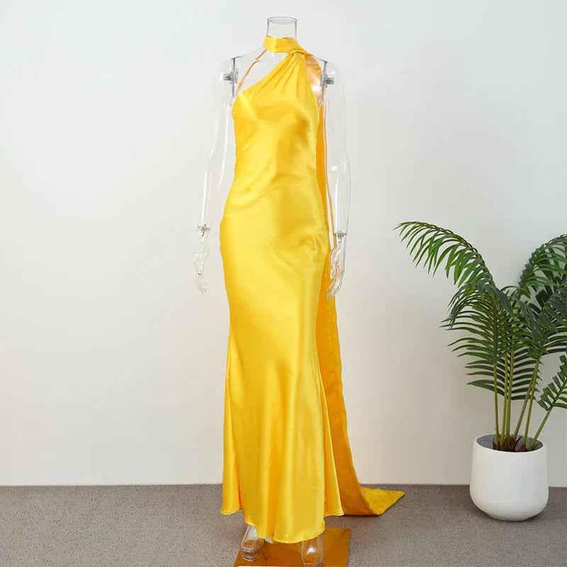 Yellow Satin Maxi Dress Mssaz Desses