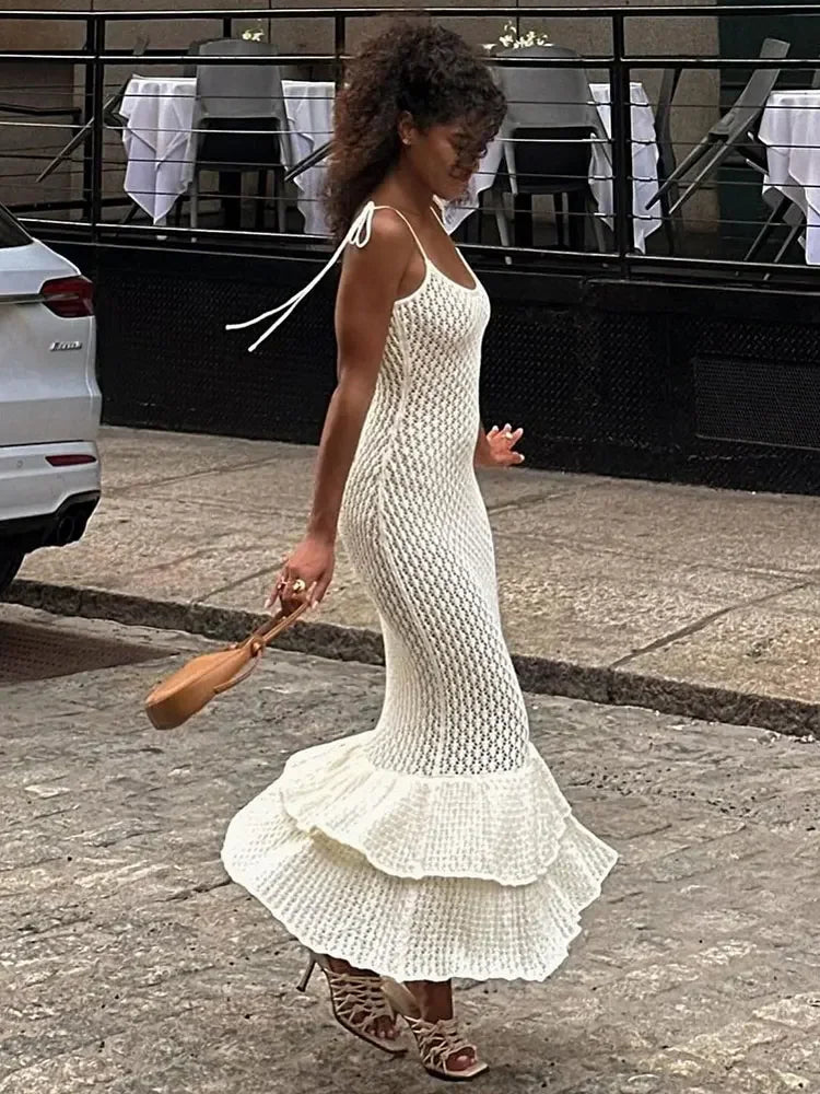 Spaghetti Ruffle Wrap Knit Beach Dress Mssaz Desses