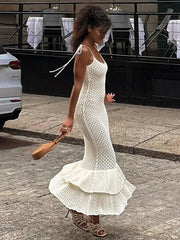 Spaghetti Ruffle Wrap Knit Beach Dress Mssaz Desses