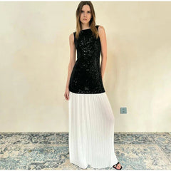 Sequined Patchwork Backless Long Dress Mssaz Desses