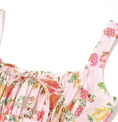 Flower Printed Open Back A-line Corset Mini Dress Mssaz Desses
