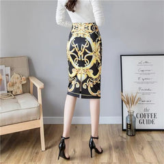 Print Stretchable Knee Length Midi Vintage Pencil Skirt Mssza