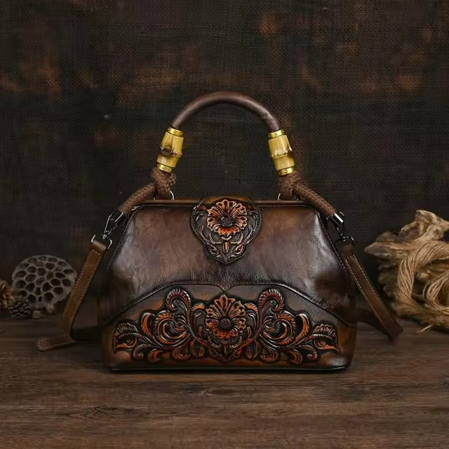 Luxury Vintage Carved Designer Leather Shoulder Hand Bags Mssza