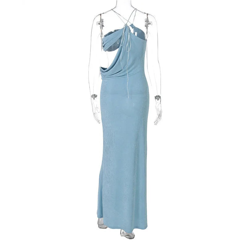 Halter Skew Collar Hollow Out Backless Long Dress Mssaz Desses