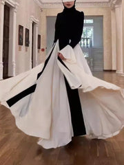 Patchwork White Black Contrast Color Dress Mssaz Desses