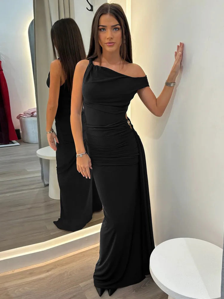 Oblique Shoulder Backless Maxi Dress Mssaz Desses