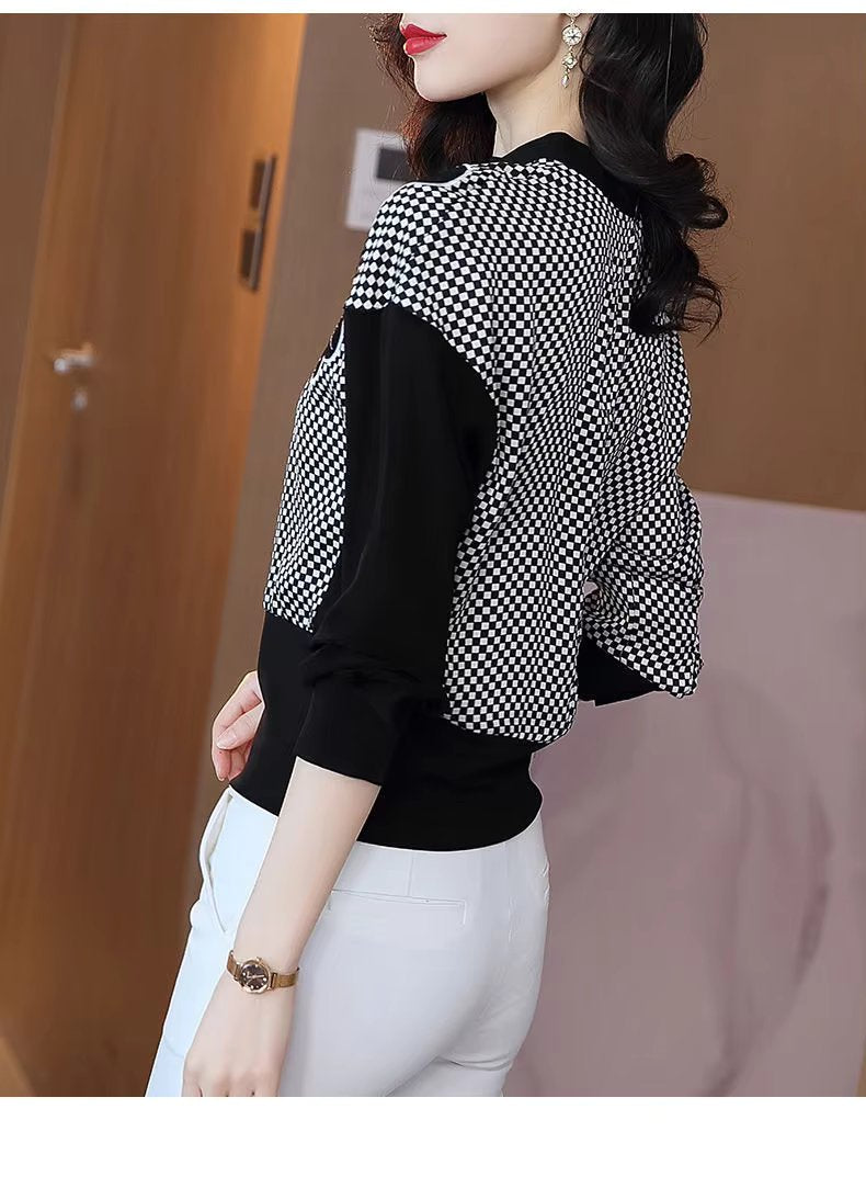 Elegant O-Neck Patchwork Embroidery Screw Thread Loose Casual Long Sleeve Top Mssza