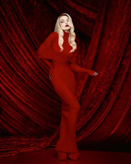 Red Bandage Turtle Neck Cross Design Long Dress Mssaz Desses