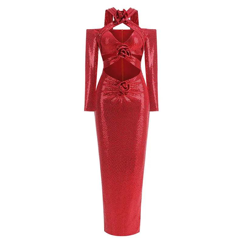 Luxury V-Neck Slit Evening Dress ââ‚?Floral Hem Party Elegance Mssaz Desses