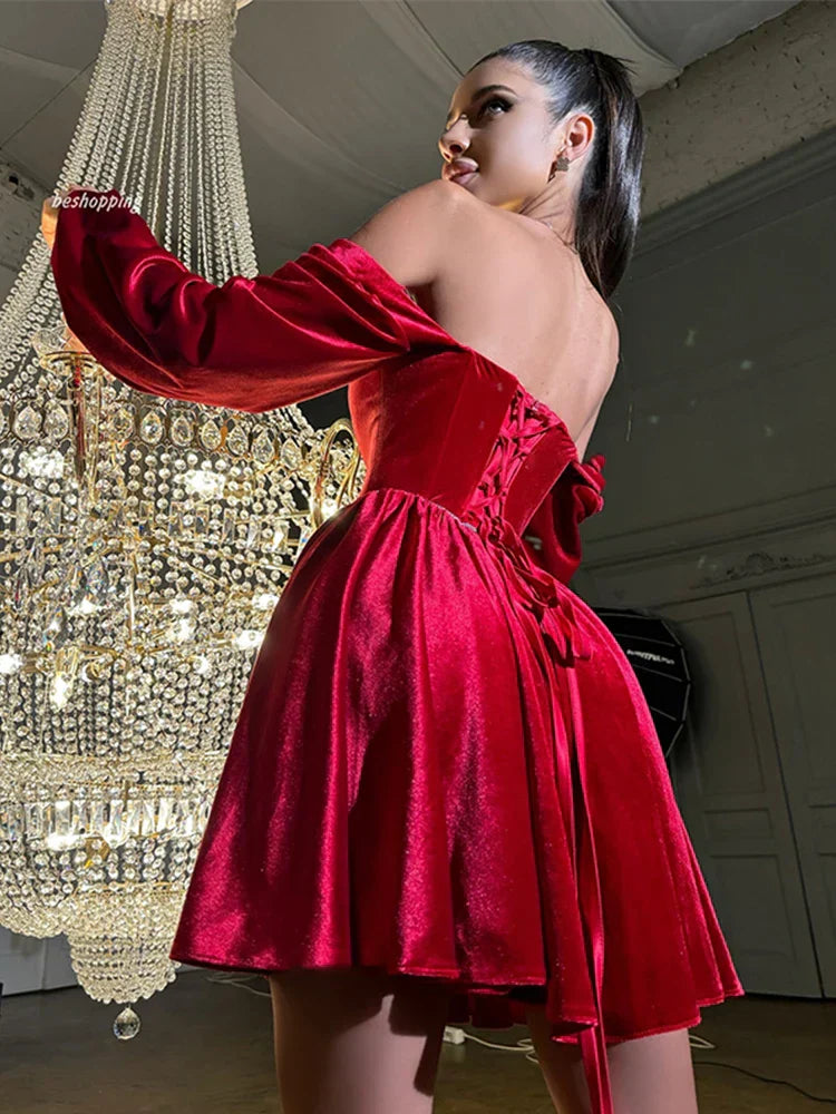 Velvet Strapless Mini Dress Off Shoulder Party Outfit Mssaz Desses