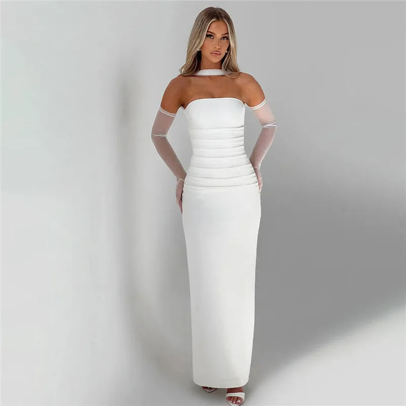 Mesh Sleeve Off-shoulder Long Dress Mssaz Desses