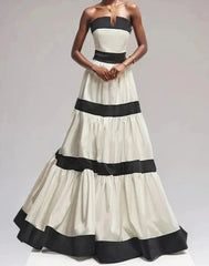 Colorblock Patchwork Bow Strapless Long Dress Mssaz Desses