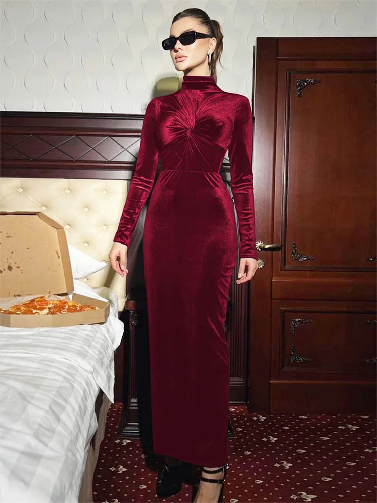 Pleated Twist Long Sleeve Maxi Dress Mssaz Desses
