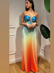 Satin Gradient Pleated Sleeveless Maxi Dress Mssaz Desses