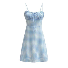 Spaghetti Strap Tie Up Plaid Pink Midi Dress Mssaz Desses