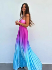 Satin Gradient Pleated Sleeveless Maxi Dress Mssaz Desses