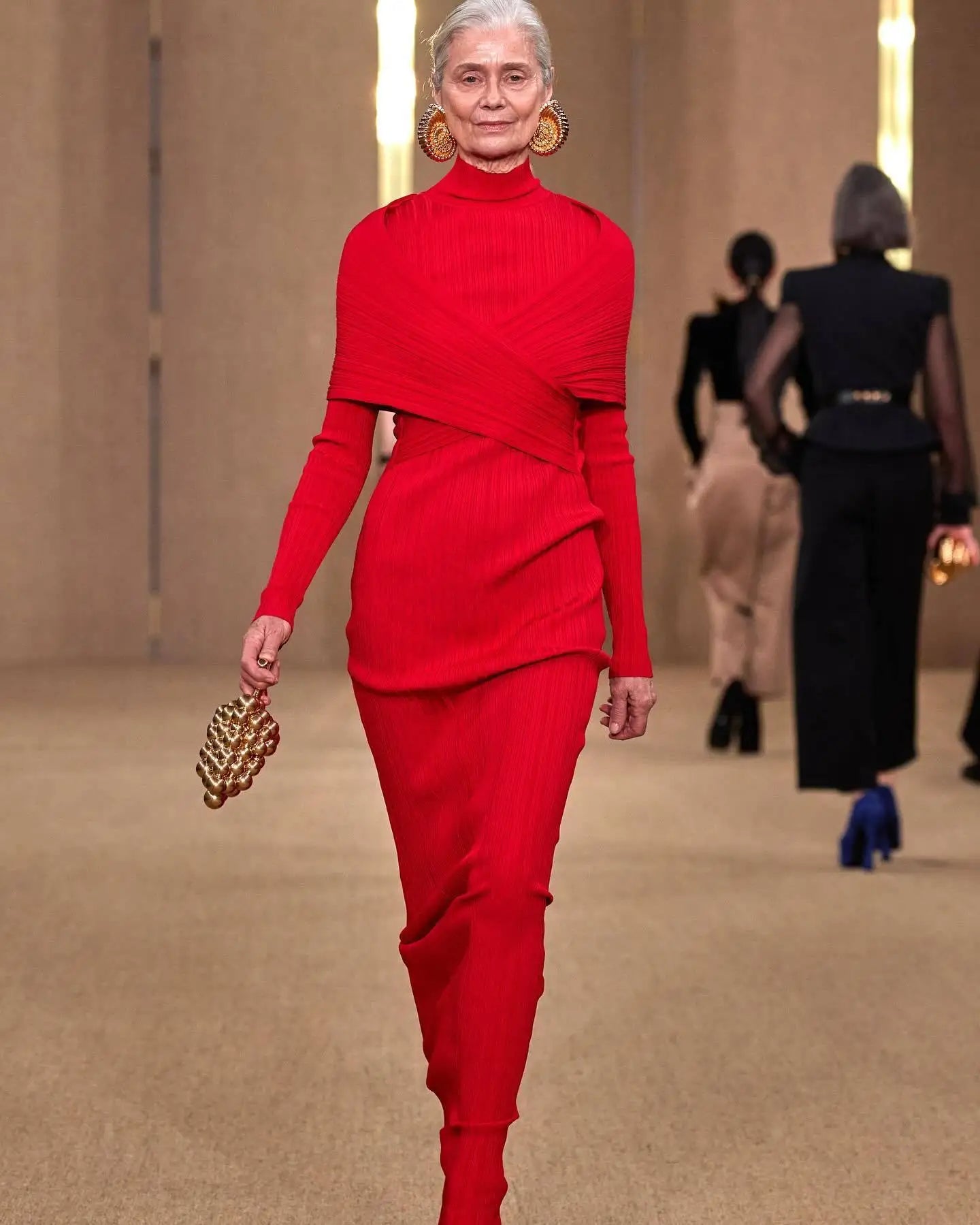 Red Bandage Turtle Neck Cross Design Long Dress Mssaz Desses