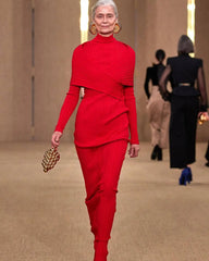 Red Bandage Turtle Neck Cross Design Long Dress Mssaz Desses