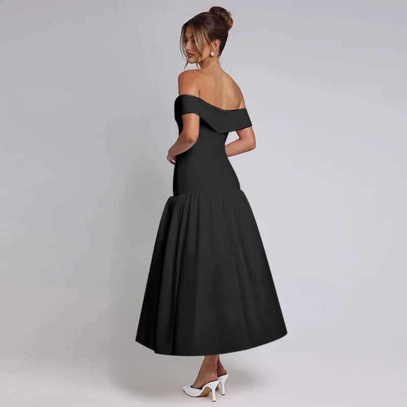 Slash Neck Off Shoulder Solid Dress Mssaz Desses