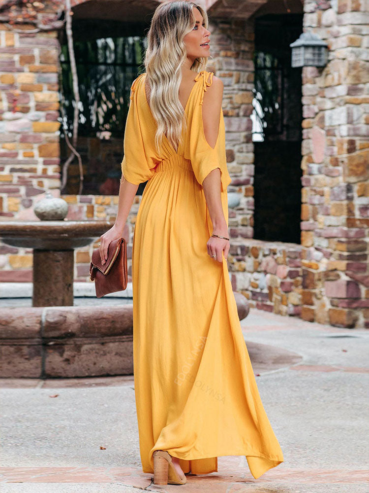 Elegant Solid Color Beach Wear Maxi Dresses Mssaz Desses
