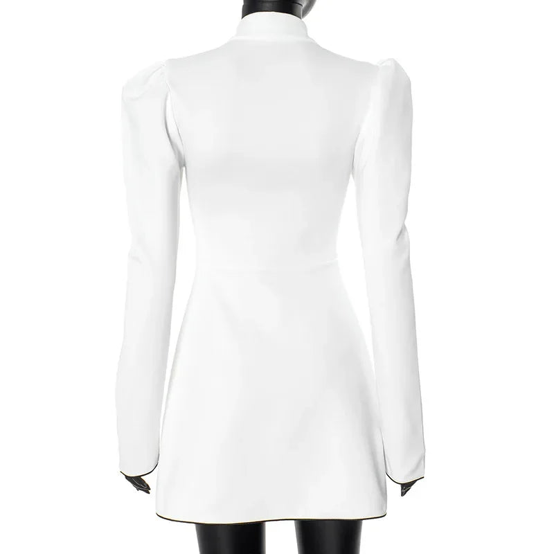 Lace-Up White V-Neck A-Line Short Dress Mssaz Desses