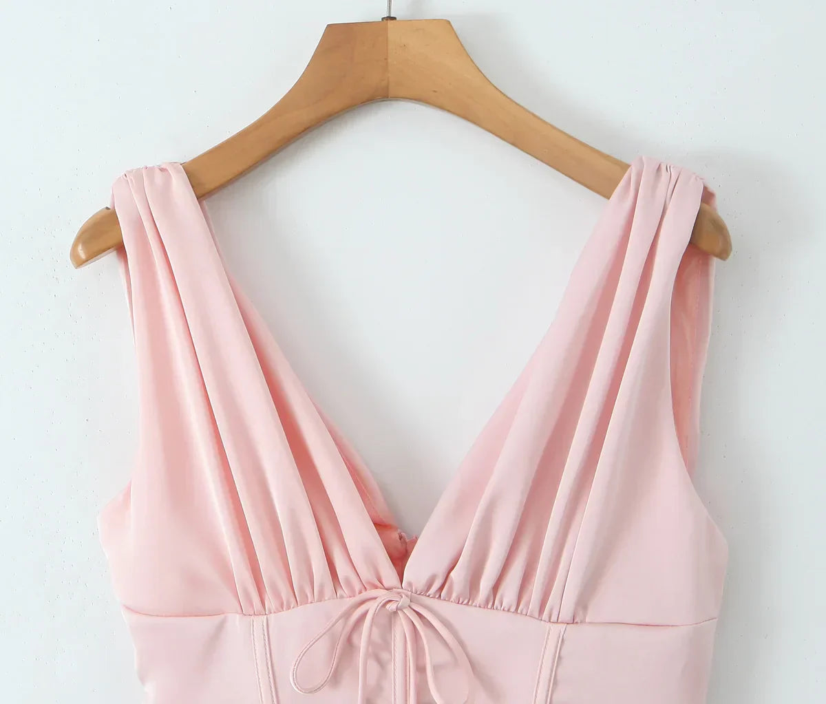Stain Pleated Ruched Strap Bow Folds Hem Mini Dress Mssaz Desses