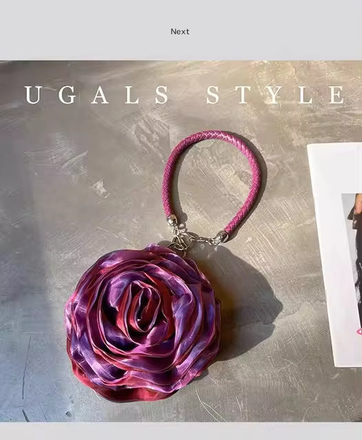 Silk Satin Rose Flower Clutch Purse Mssza