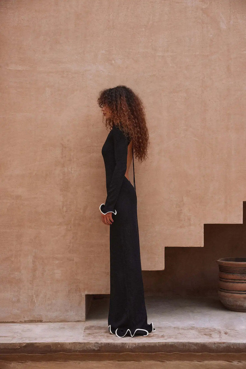 Knit Midi Dress with Ruffle Trim Mssaz Desses