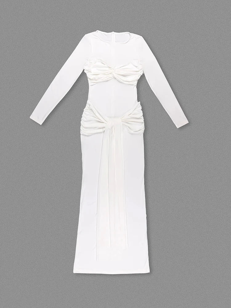 Long Sleeve Pleated Draped Maxi Dress Mssaz Desses