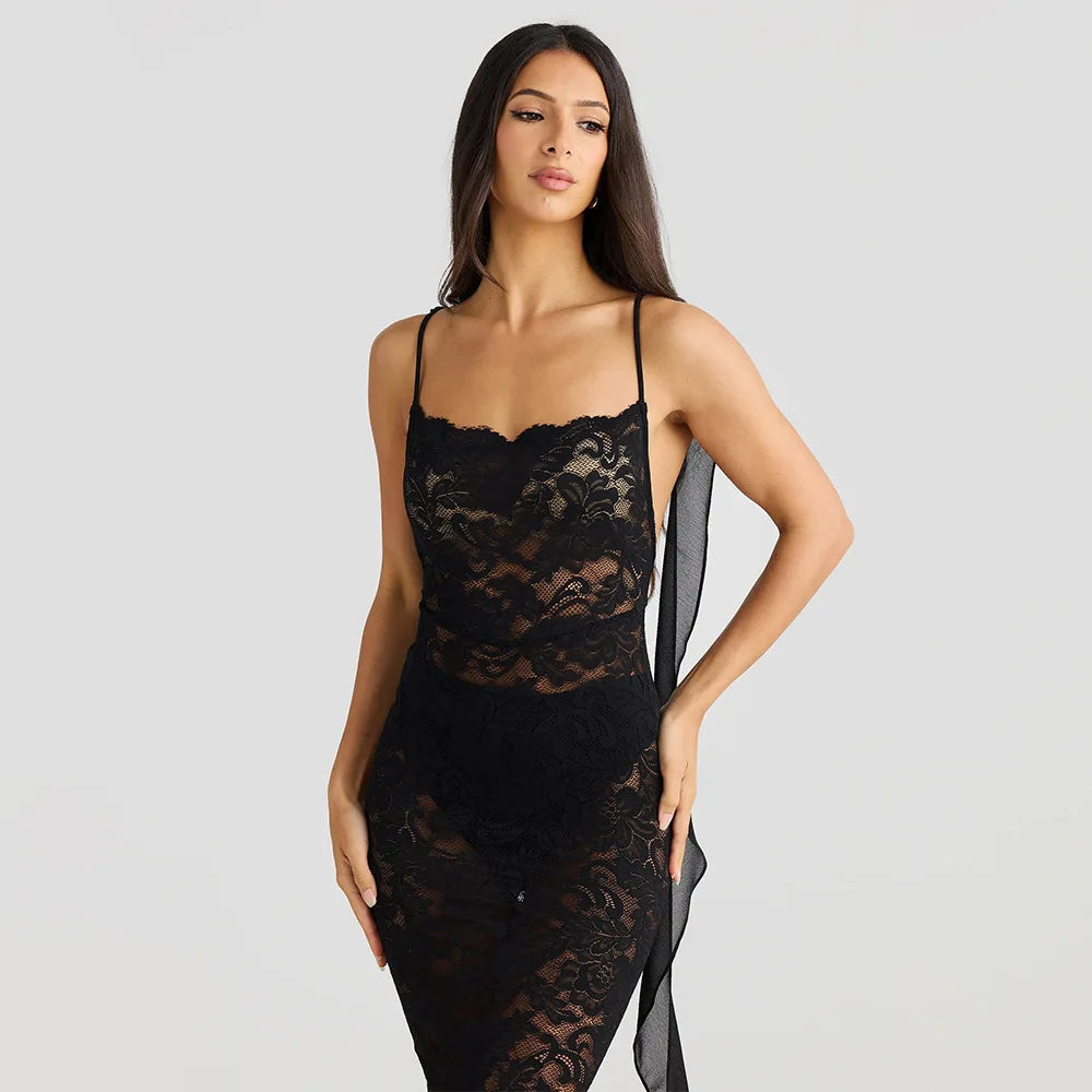 Lace Patchwork Backless Trailing Long Dress Mssaz Desses