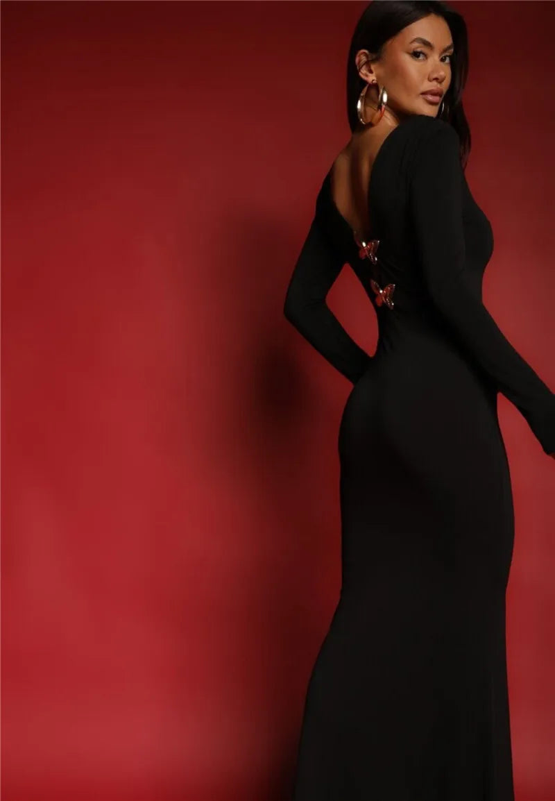Two Butterfly Long Sleeve Maxi Dress Mssaz Desses